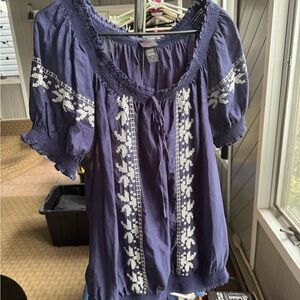 Torrid Embellished Puff Sleeve Blouse in Blue and Purple